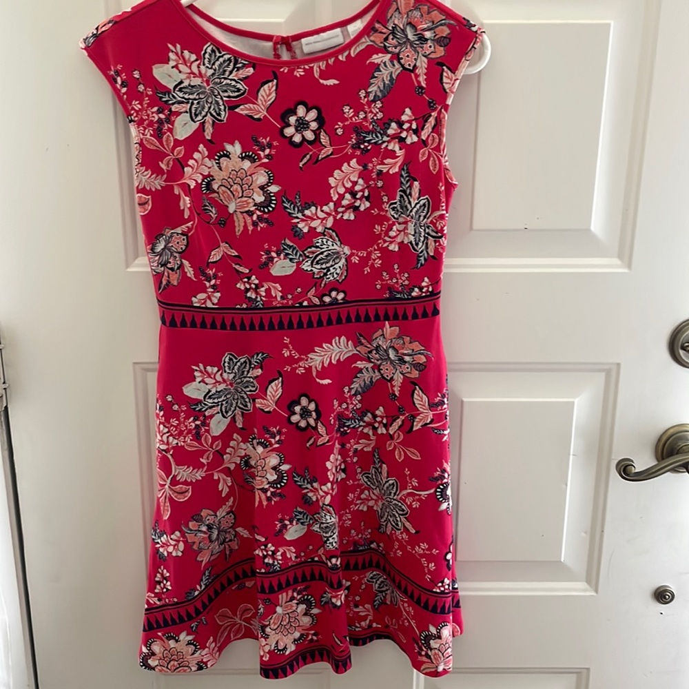 New York and Company. Extra small pink and blue cotton dress with pockets.